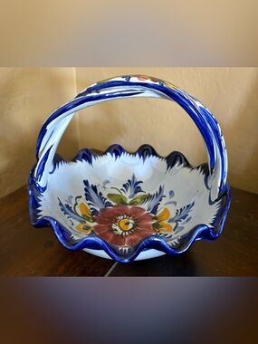 Hand Painted Portuguese Ceramic Basket